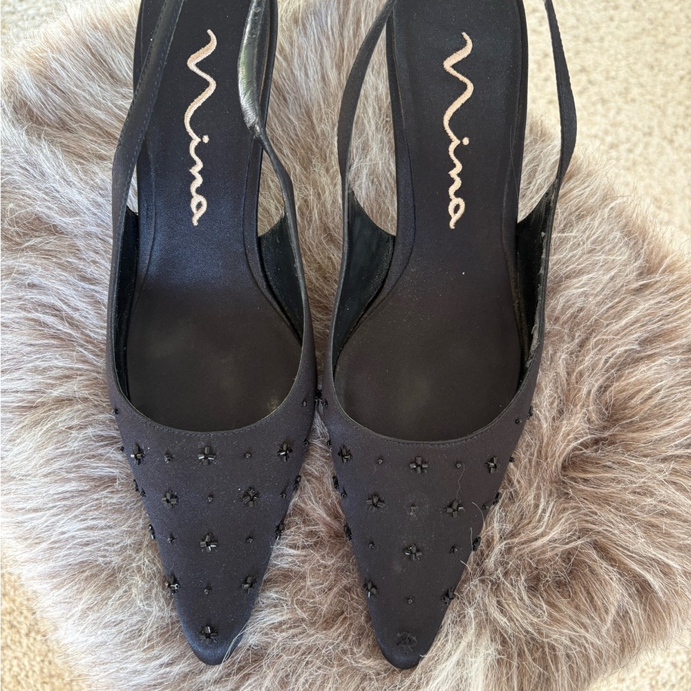 Nina Black Heels with Pointed Toe and Studded design